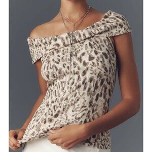 Pilcro Anthropologie Off-The-Shoulder Twist Rib Top Animal Print Size M Brown